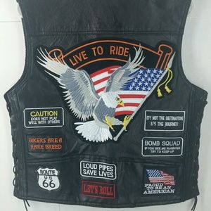 NWT MENS DIAMOND PLATE BLACK LEATHER BIKER VEST MD